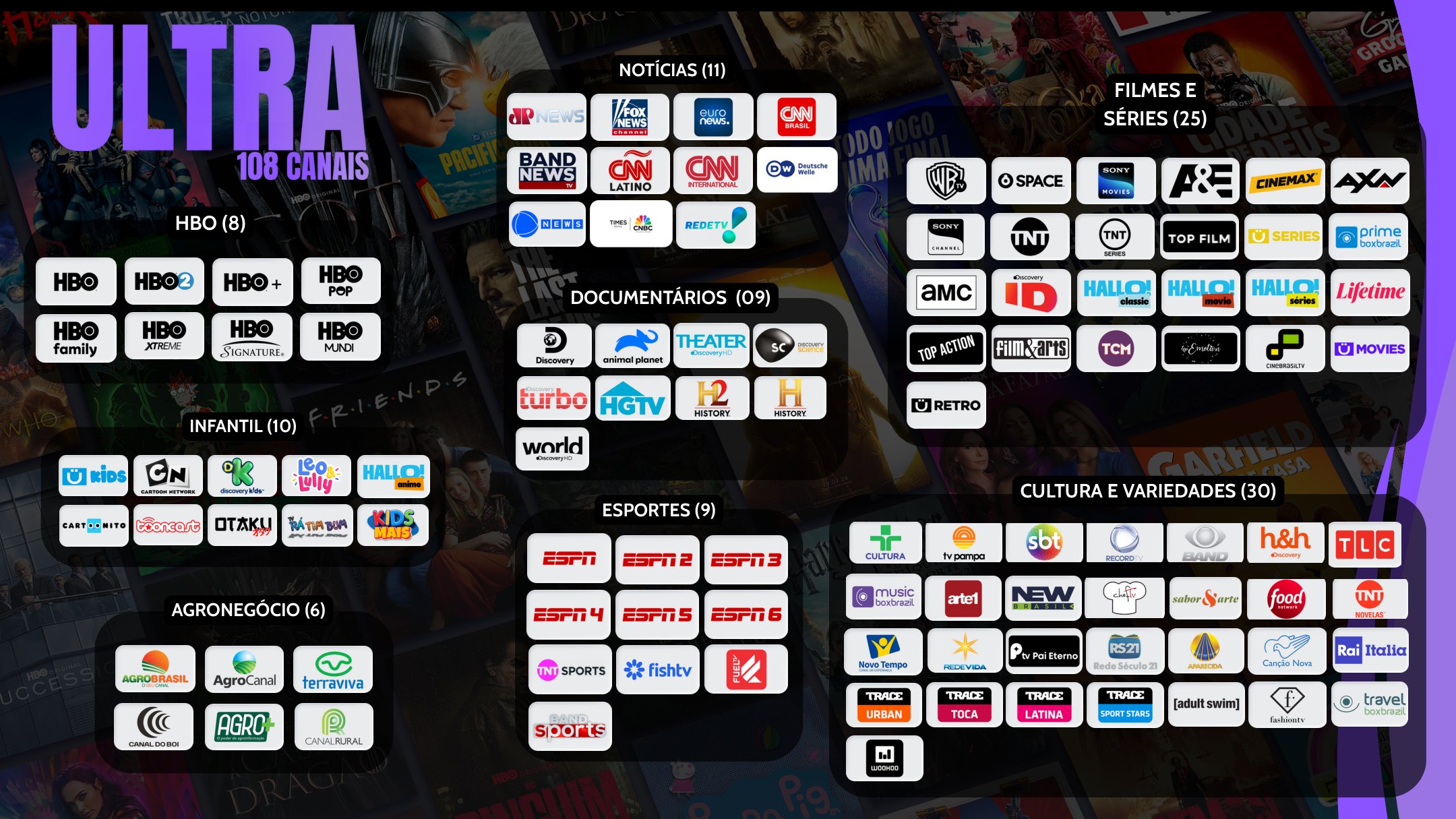 Grade do App TV Link Net com 108 canais
